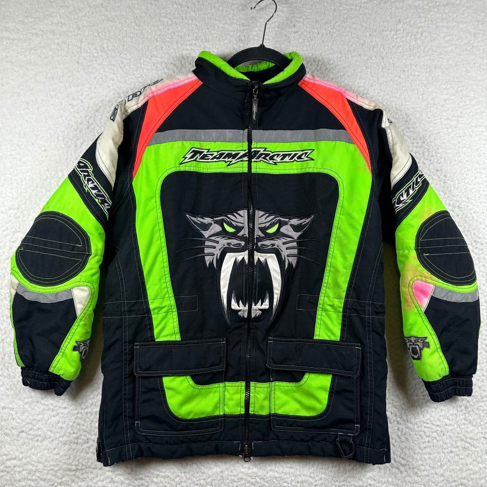 Vtg Arcticwear Snowmobile Jacket Youth Team Arctic Cat Insulated 12 Racing Neon